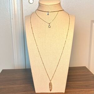 Delicate Gold Toned Layered Feather Necklace